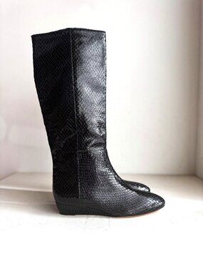 Loeffler Randall Black Leather Real Snakeskin Boots 9B